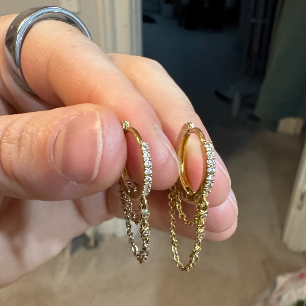Express Gold Hoop and Chain Jeweled Earrings